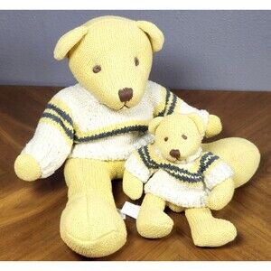 Vintage‎ Knickerbocker Knitted Plush Teddy Bear Set Matching Sweater's 14' & 6'